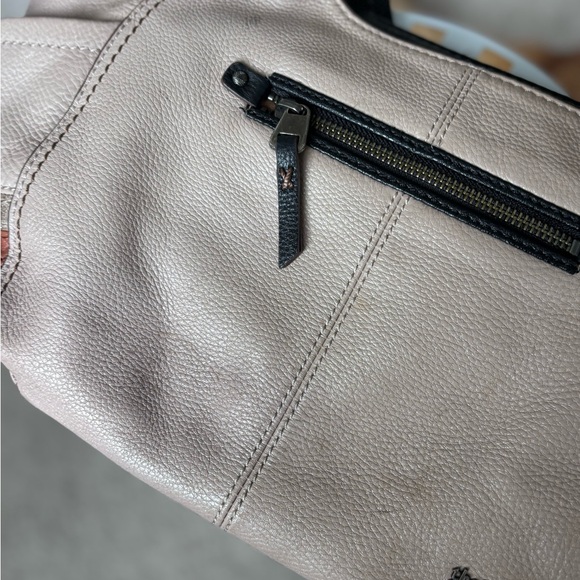 The Sak Kendra Pebbled Leather Hobo Shoulder Bag in Light Beige with Black Trim - Picture 11 of 13